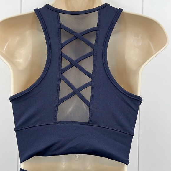 🆕Lydaa Navy Bike Shorts & Sports Bra Set W/Crisscross Mesh Design S,M,L & XL - Picture 7 of 8